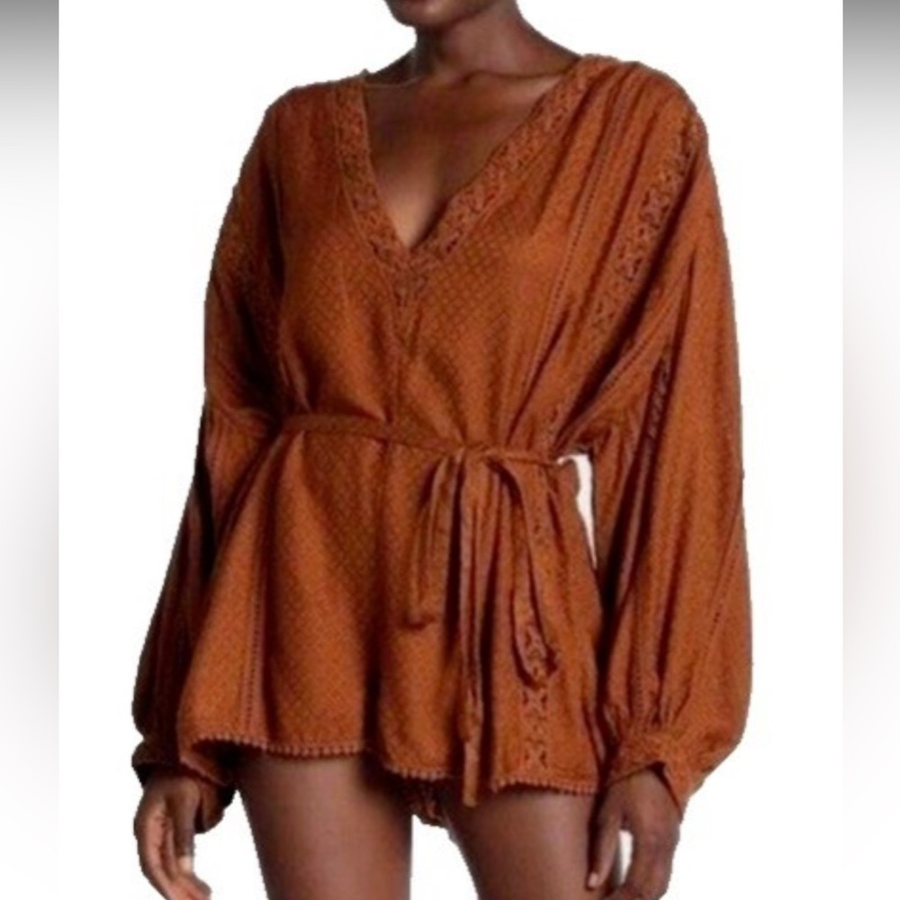 Free People Copper Brown Textured Romper…